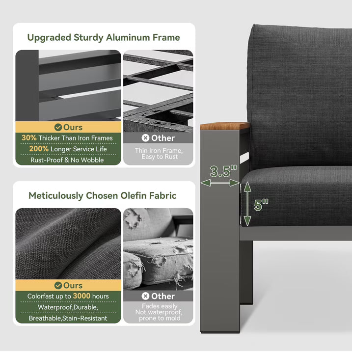 Clouddwell 4-Seats Outdoor Patio Sectional Set with Coffee Table & Cushions - Aluminum Furniture for Terrace/Garden/Poolside (Gray)
