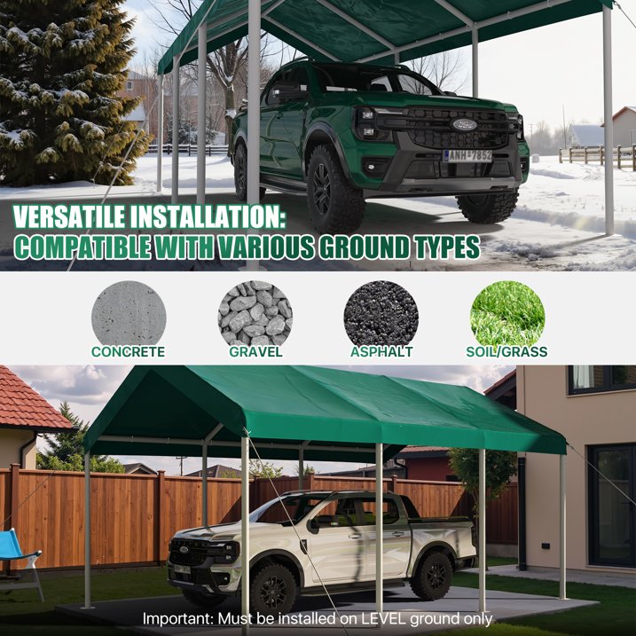 Clouddwell Carport 10x20 FT Heavy-Duty Portable Carport, Outdoor Car Canopy Shelter with Waterproof Tarp & Wind Resistant Design, Galvanized Steel Frame for Vehicle, RV, Boat, Truck Cover (Green)