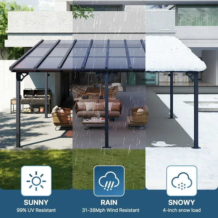Sumnthink 12'x16' Gazebo for Patio, Gazebo Pergola with Sloped Roof, Large Wall-Mounted Heavy Duty Awnings, for Patio, Deck and Backyard