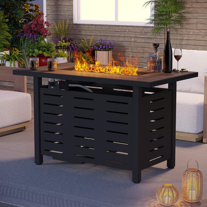 Sunmthink 42 Inch 60,000 BTU Fire Pit Table - Ceramic Tabletop with Lava Rocks & Lid