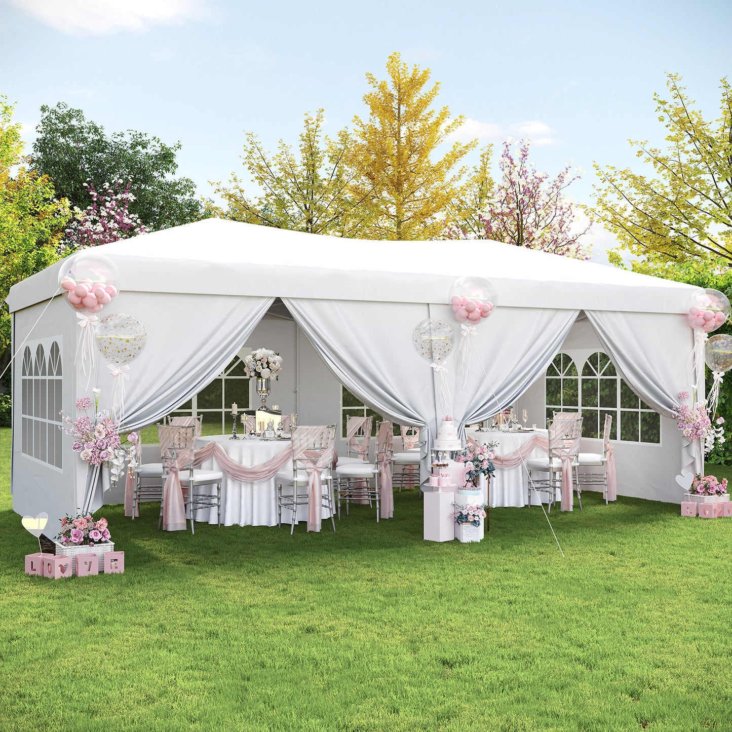 Aoxun 10x20 Pop Up Canopy Tent with 6 Removable Sidewalls, Instant Setup Party Tent Waterproof Outdoor Canopy Featuring 3 Adjustable Heights, Portable Shelter for Parties, Weddings, Commercial