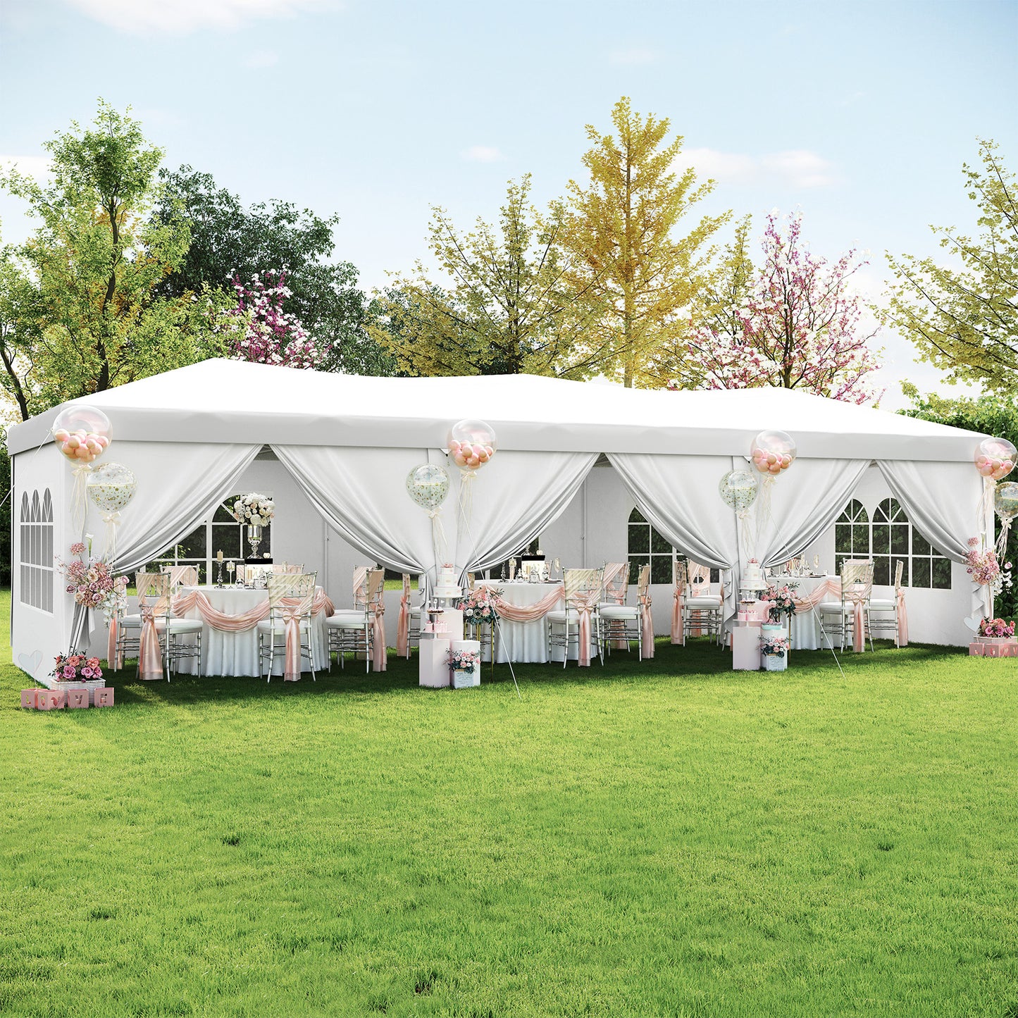 Aoxun 10x30 Pop Up Canopy Tent with 8 Removable Sidewalls, Instant Setup Party Tent Waterproof Outdoor Canopy Featuring 3 Adjustable Heights, Portable Shelter for Parties, Weddings, Commercial