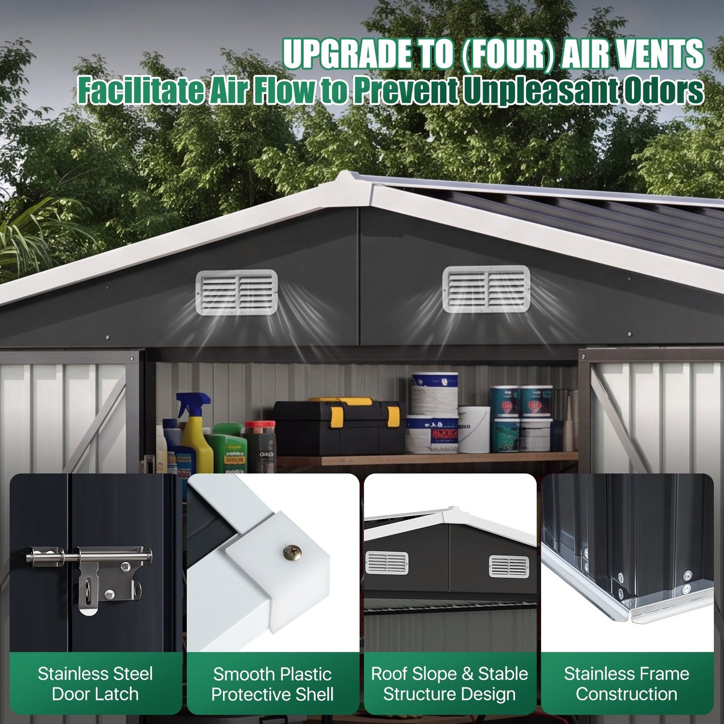 Clouddwell 10x12 ft Outdoor Storage Shed with Base, Large Metal Garden Tool Shed with Double Lockable Doors for Backyard, Patio, Black