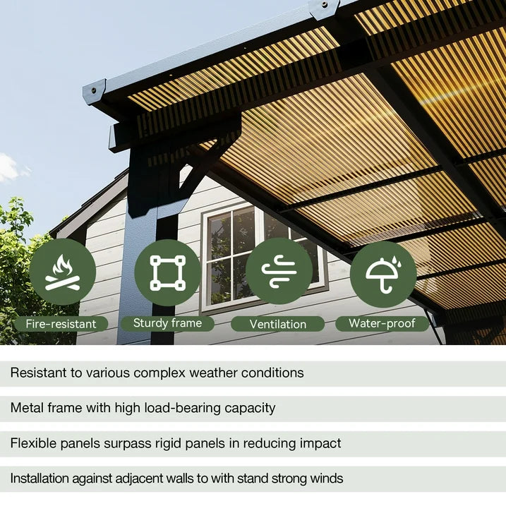 Sunmthink Outdoor Hardtop Gazebo for Patio 10' x 8', Small Wall-Mounted Lean to Gazebo Pergola with Roof