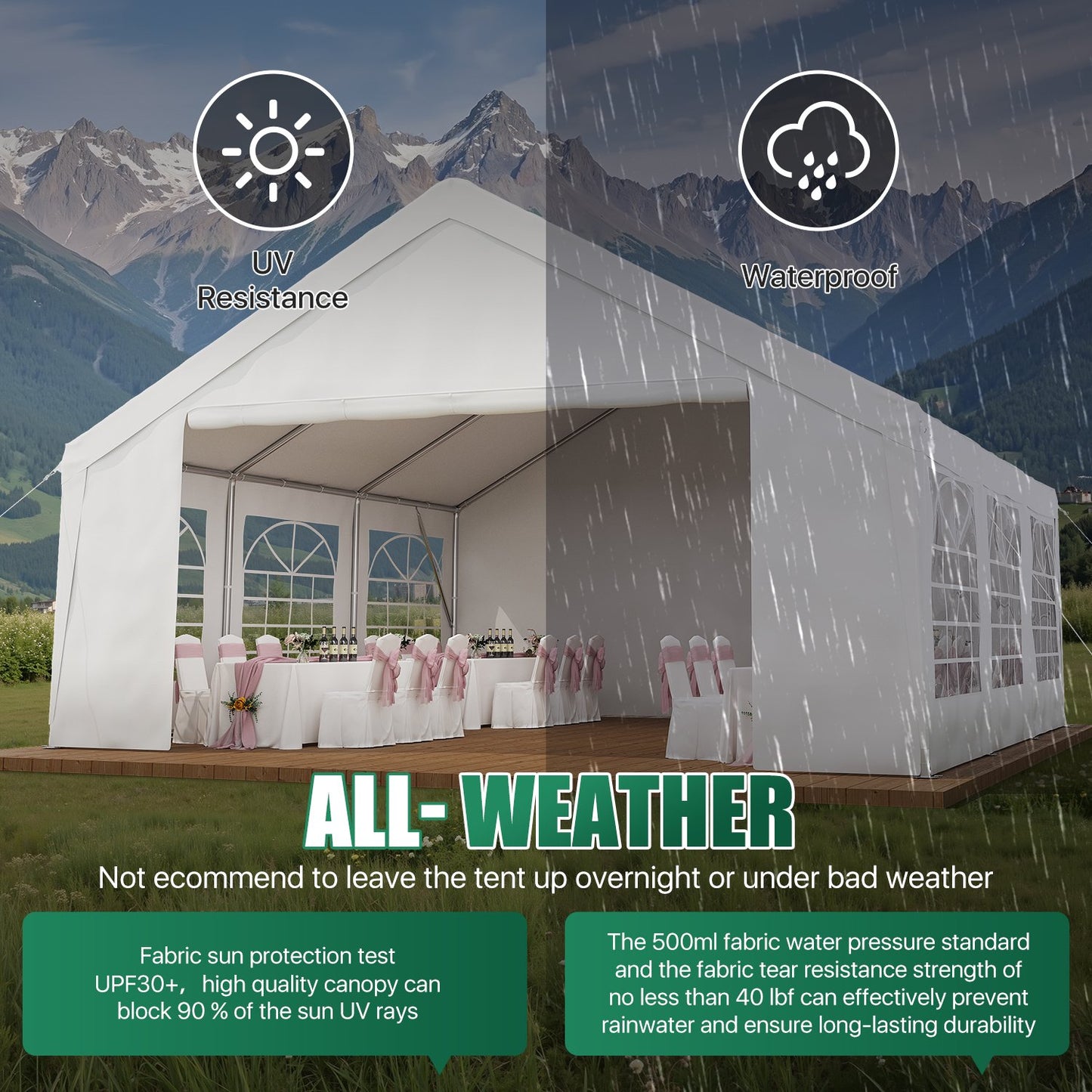 Clouddwell 20*20FT Party Tent,Heavy Duty Outdoor Awning Tent,with Removable Sidewalls, Commercial Wedding Big Tent,Carport, BBQ,UV 50+, Waterproof, White