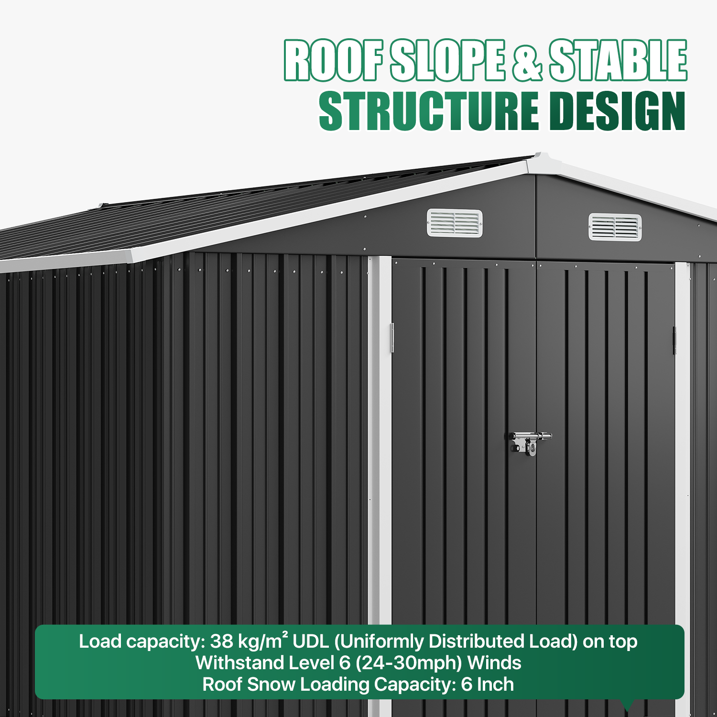 Clouddwell 10x12 ft. Metal Storage Shed, Waterproof Steel Garden Shed with Lock, Black