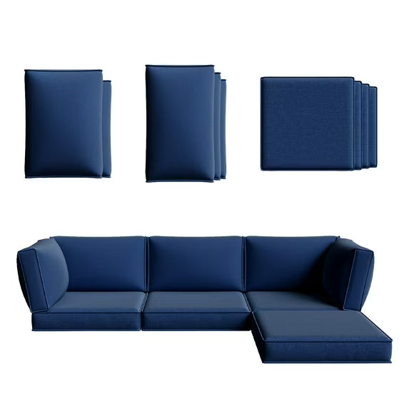 Clouddwell 9-Piece Premium Outdoor Cushion Set, High-Resilience Waterproof Cushions for 4-Seat Wicker Sectional, Comfort Upgrade (Navy Blue)