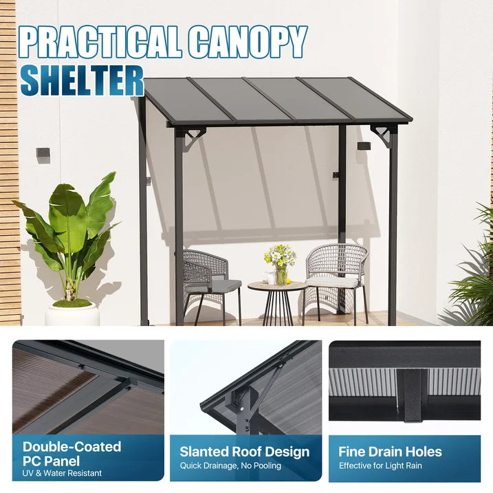 Sunmthink Outdoor Hardtop Gazebo for Patio 8' x 5', Wall-Mounted Lean to Gazebo Pergola with Roof
