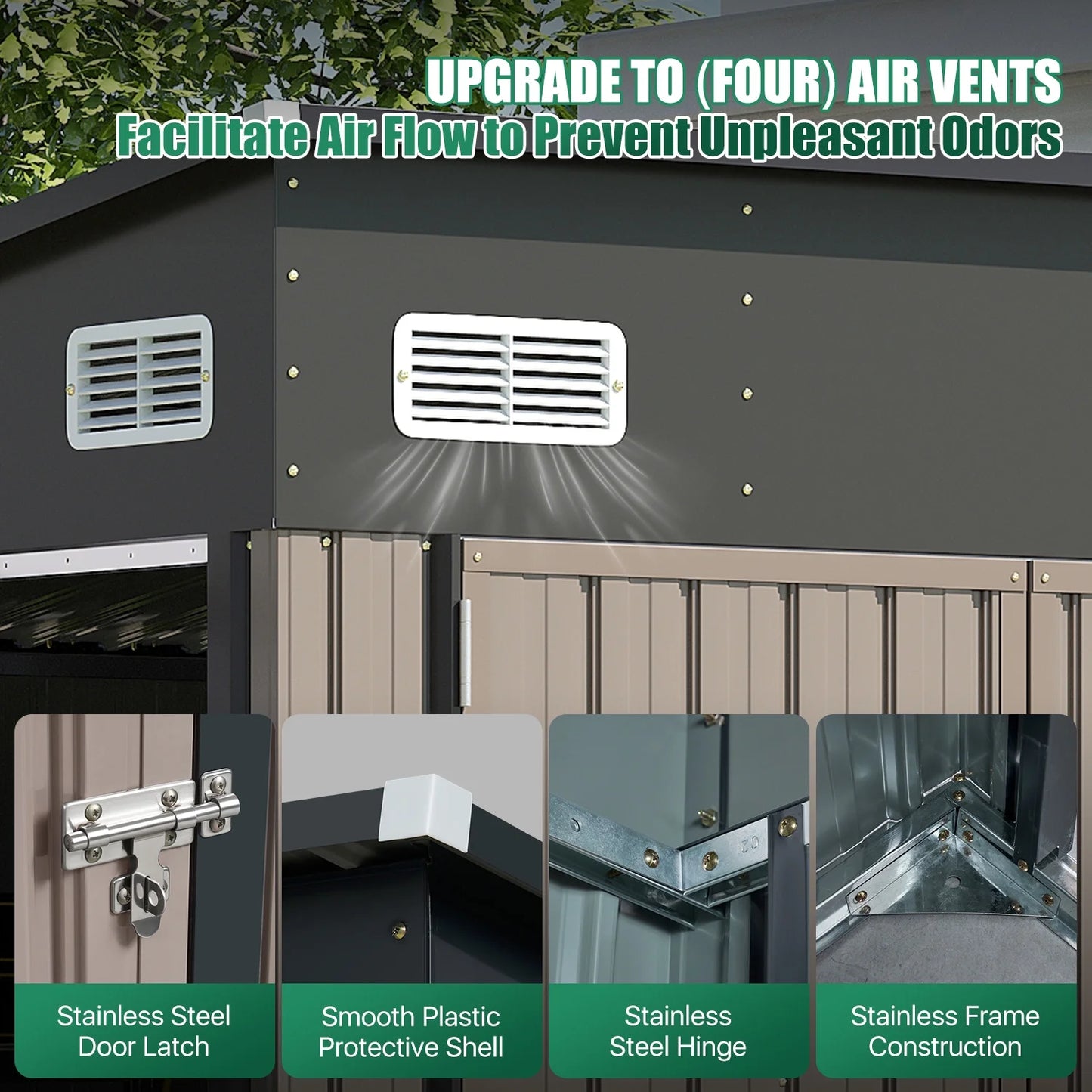 Clouddwell 12ft x 8ft Heavy-Duty Metal Storage Shed with 3 Doors, Lockable Lean-To Design, Weatherproof for Garden & Tools (Brown)