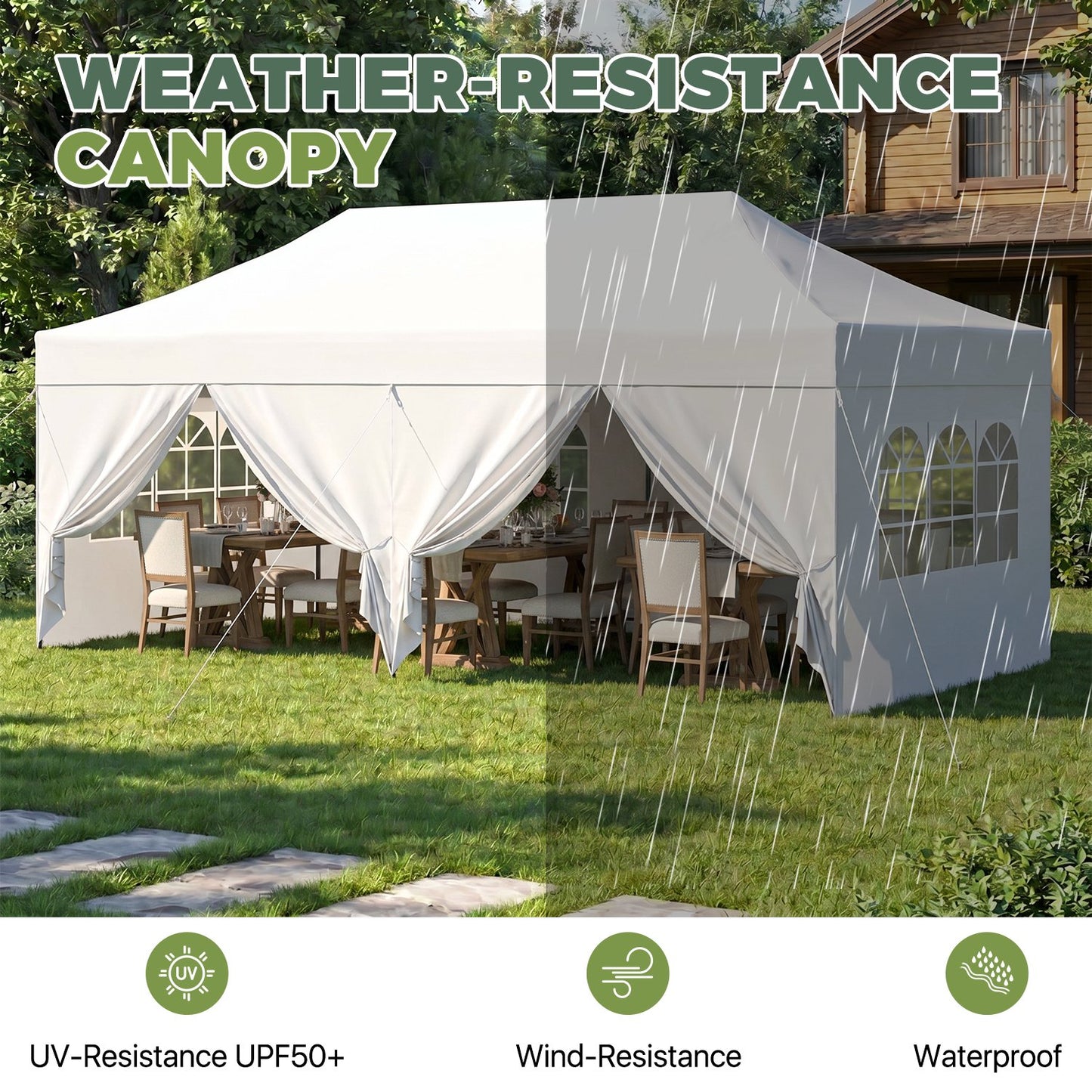 Clouddwell 10'x20' Pop Up Canopy Tent with 6 Removable Sidewalls, Adjustable Height Instant Outdoor Canopy, Portable Sun Shade Shelter with 4 Sandbags, Easy Setup for Parties, Camping, Events, White