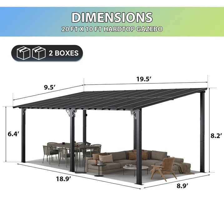 AOXUN 10' x 20' Hardtop Gazebo Outdoor Aluminum Pergola For Garden, Patio, Backyard-Black