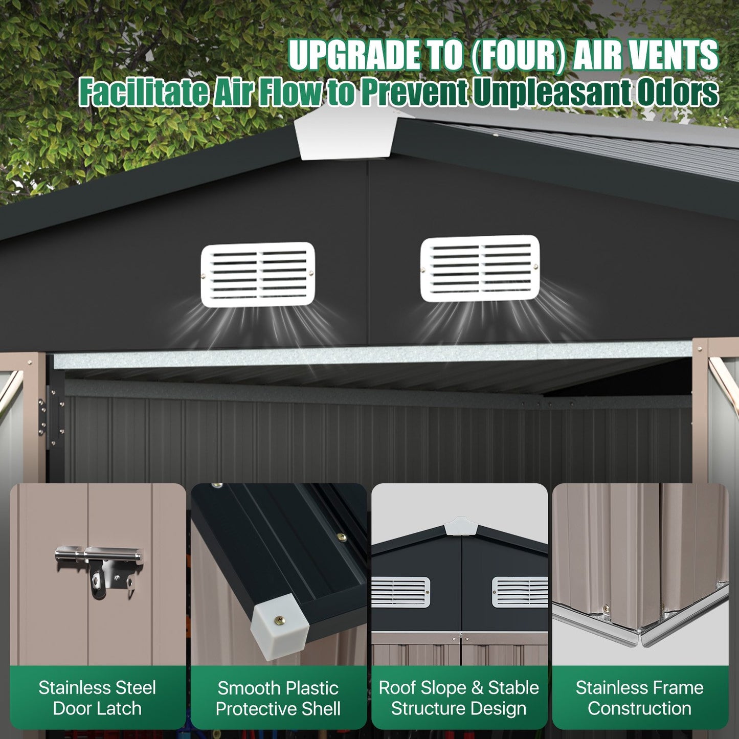 Clouddwell 11.5x9.4ft Galvanized Steel Storage Shed with Floor & Double Doors - Brown