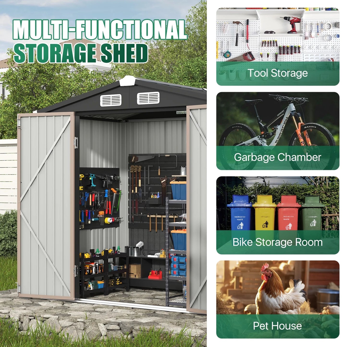 Clouddwell 6 ft. x 4 ft. Outdoor Storage Shed, Metal Garden Shed with Lockable Doors & Sloped Roof for Backyard, Patio, Poolside