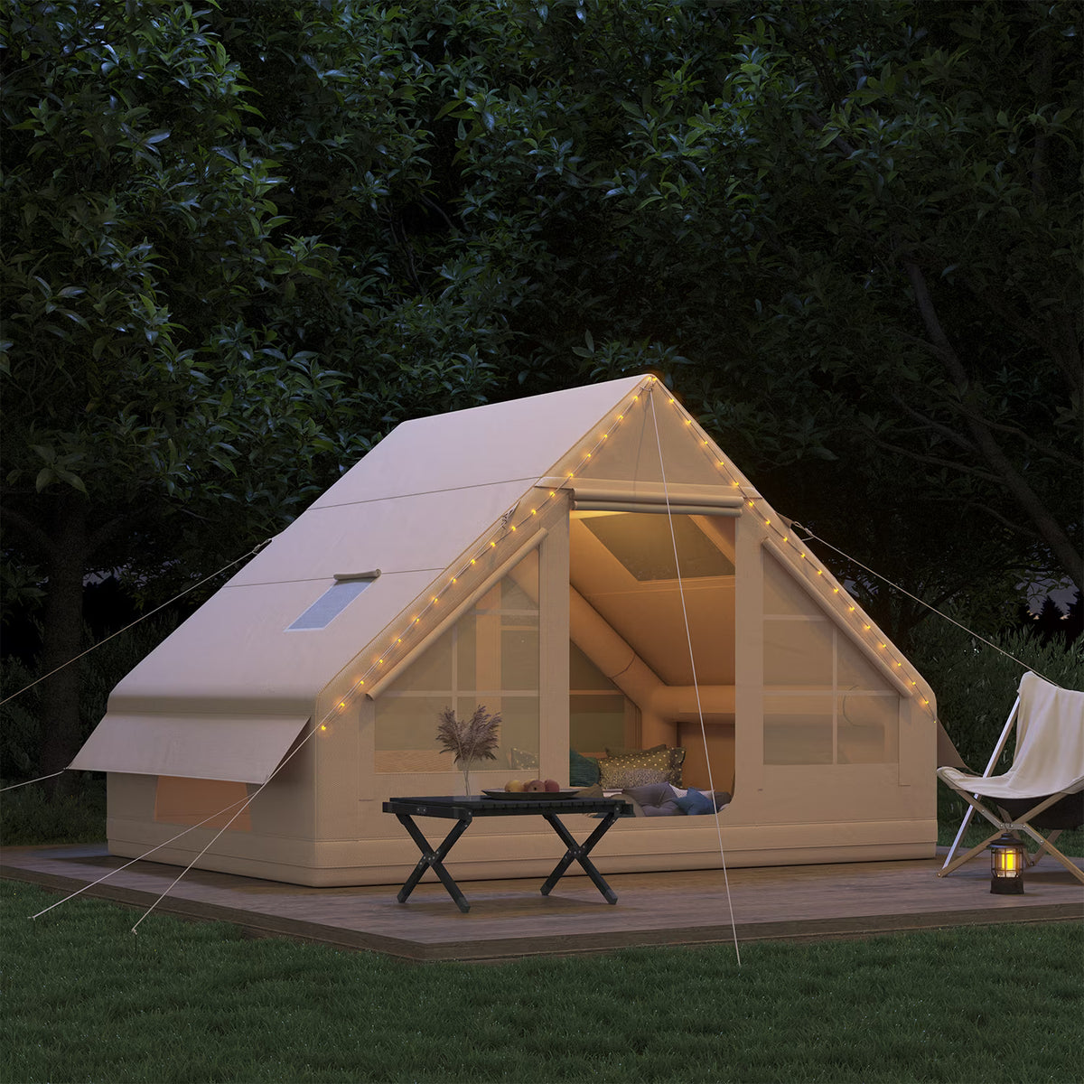 Clouddwell 4-8 Person Inflatable Camping Tents, Blow Up Family Glamping Tent with Skylight & Stove Jack, Waterproof 420D Oxford Air Tent with Hand Pump for Camping, Hiking & All-Season Use