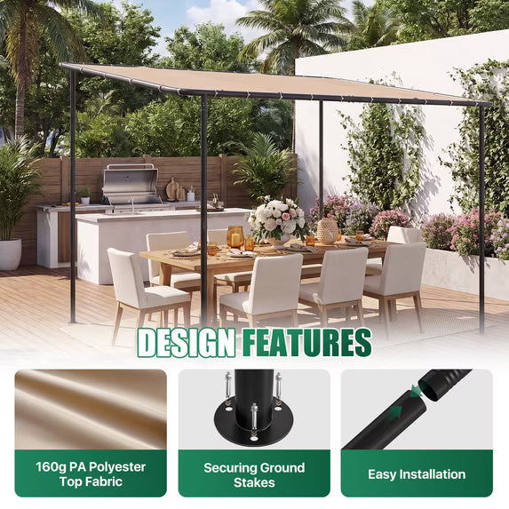 Clouddwell 10×10 FT Wall-Mounted Sloped Roof Outdoor Pergola Canopy, Water-Resistant & UV-Resistant Metal Patio Gazebo for Backyard Garden Porch in Khaki