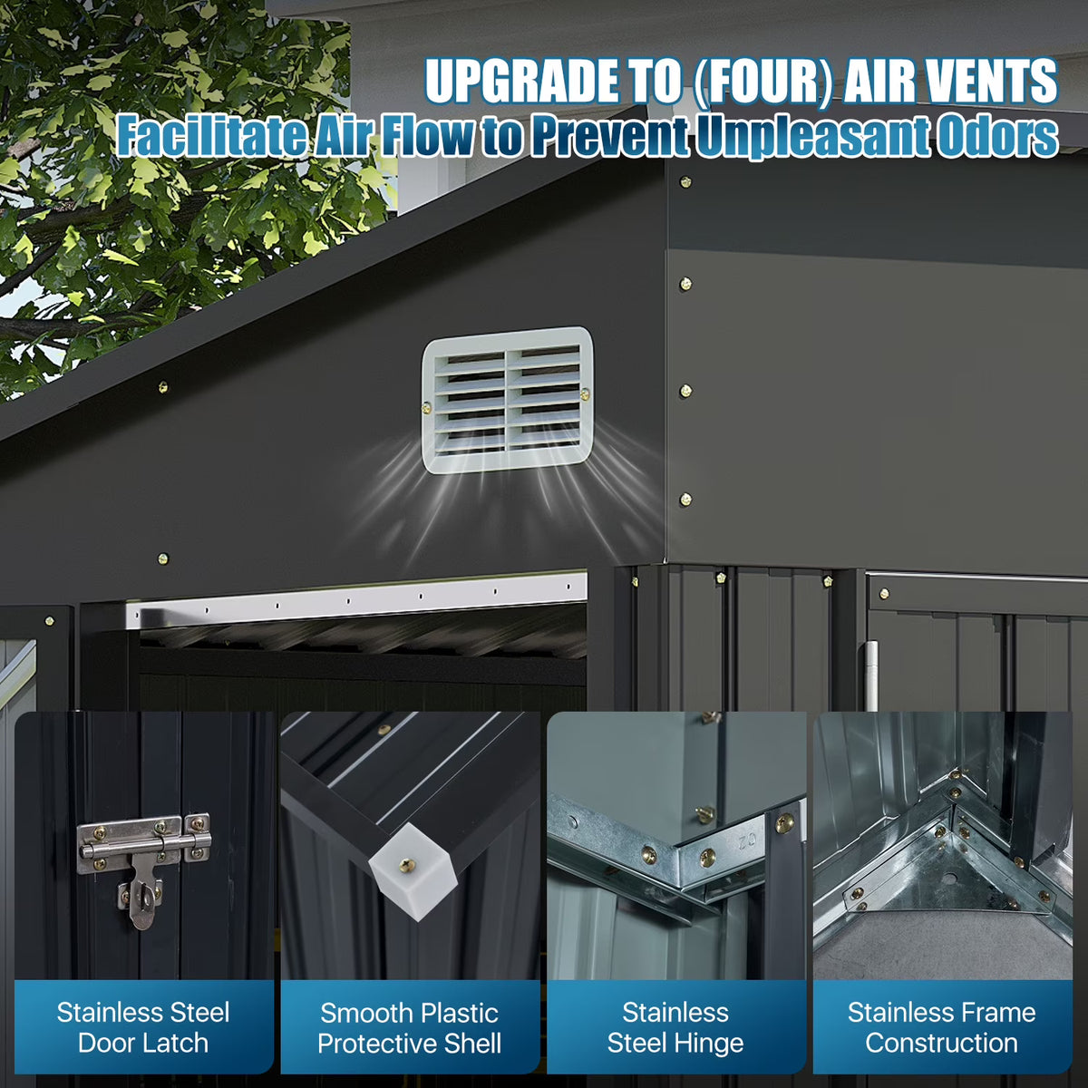 Dateyes 8' x 4' Metal Storage Shed with Triple Doors, Lockable Lean-to Design & Vents, Black