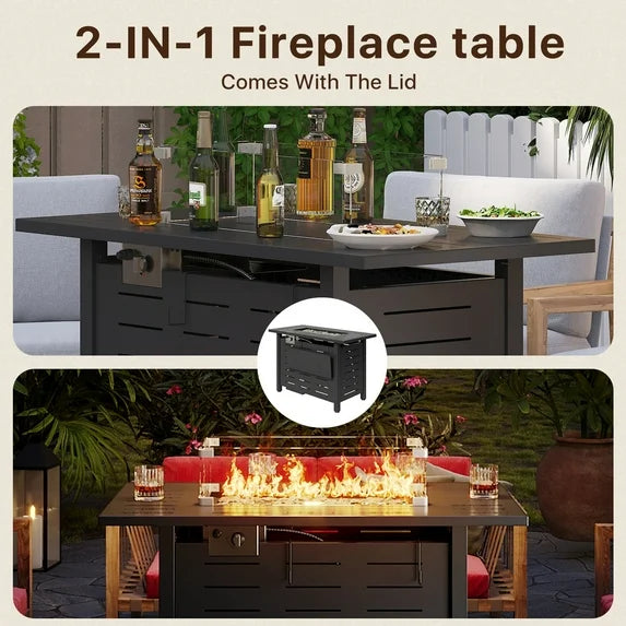 Sunmthink 44" Propane Fire Pit Table, 60,000 BTU Auto Ignition Steel Gas Fire Pit with Removable Lid & Waterproof Cover for Patio, Backyard, Black