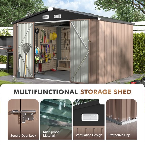 Cloudwell 9.5x7.5ft Shed with Floor Heavy-Duty Galvanized Steel Outdoor Storage Shed