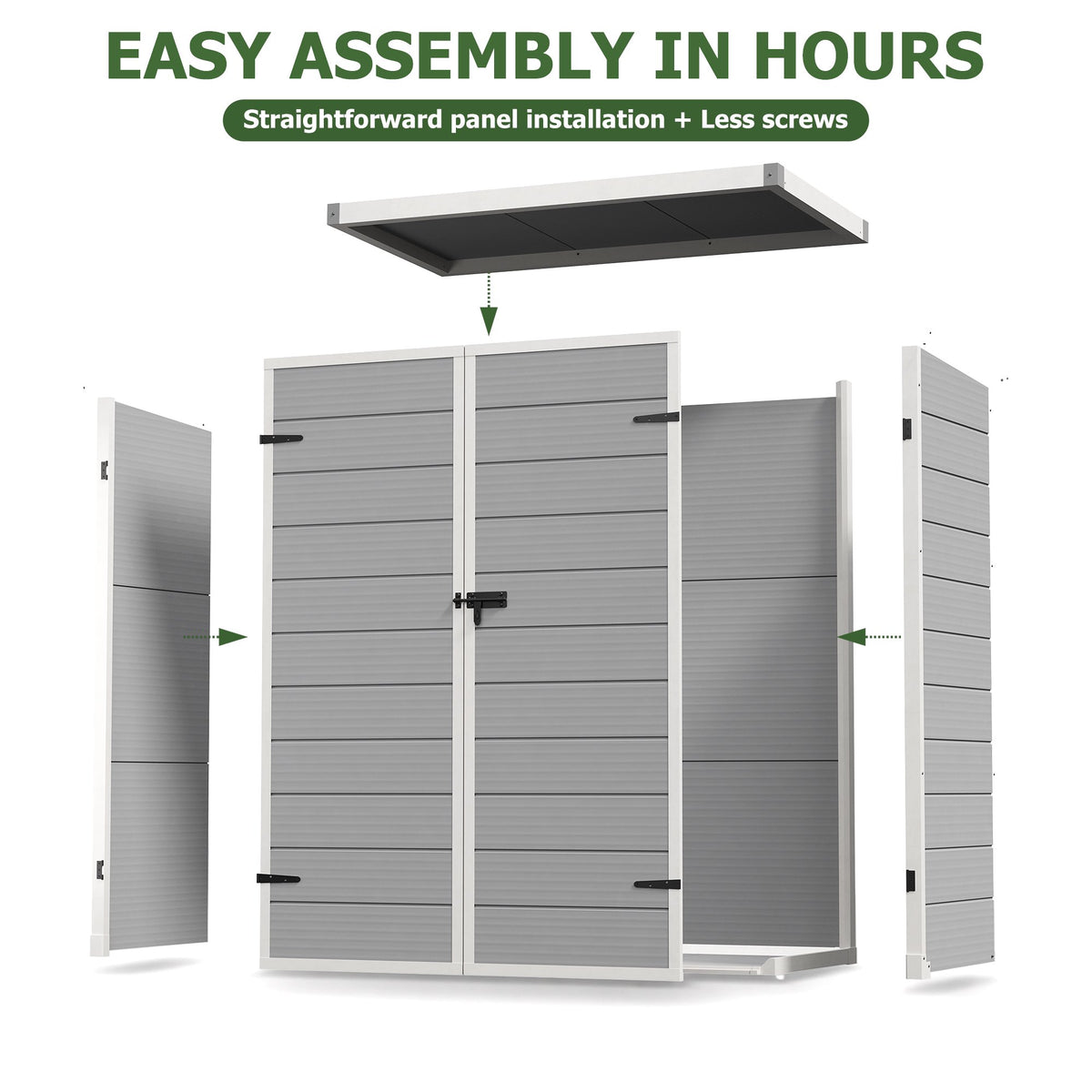 Dateyes 4.4X2.2 FT Resin Outdoor Storage Shed, 48 Cu.ft Waterproof Plastic Storage Sheds with Floor, Weather-Resistant Vertical Outdoor Storage Cabinet with Lockable Doors, Gray