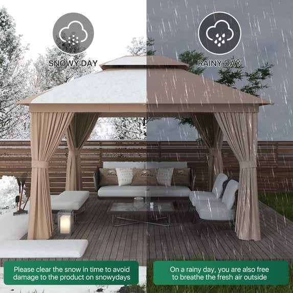 Clouddwell 10'x12' Patio Gazebo Double Roof Protection All-Weather Outdoor Shelter Features Insect Screens & Privacy Curtains Ideal for Backyard, Lawn, or Deck Events (Beige)