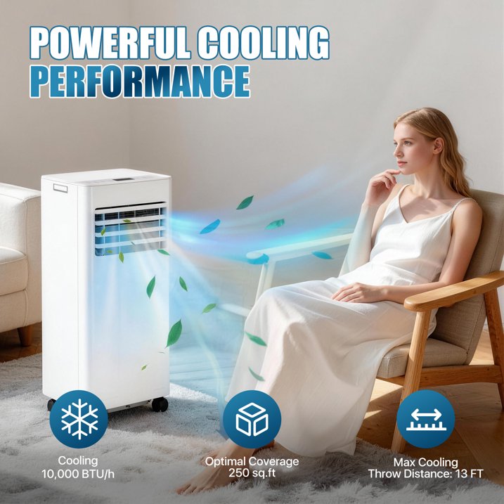 Sunmthink 10000 BTU 4-in-1 Smart Portable Air Conditioner, Standing Cooling Unit with APP & Remote Control, Cooling, Dehumidifier & Fan Functions, 55dB Quiet Operation for Bedroom & Indoor Spaces