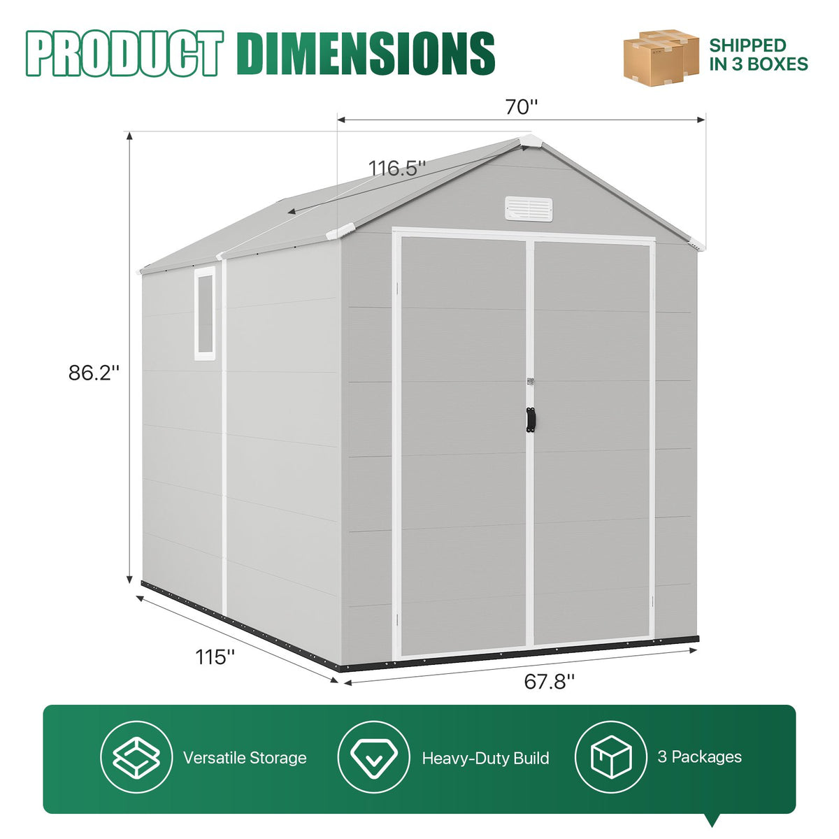 Dateyes 6 x 10 FT Resin Outdoor Storage Shed, Outdoor Sheds with Floor & Window, All-Weather Heavy Duty Plastic Shed for Backyard, Garden, Patio, Light Gray