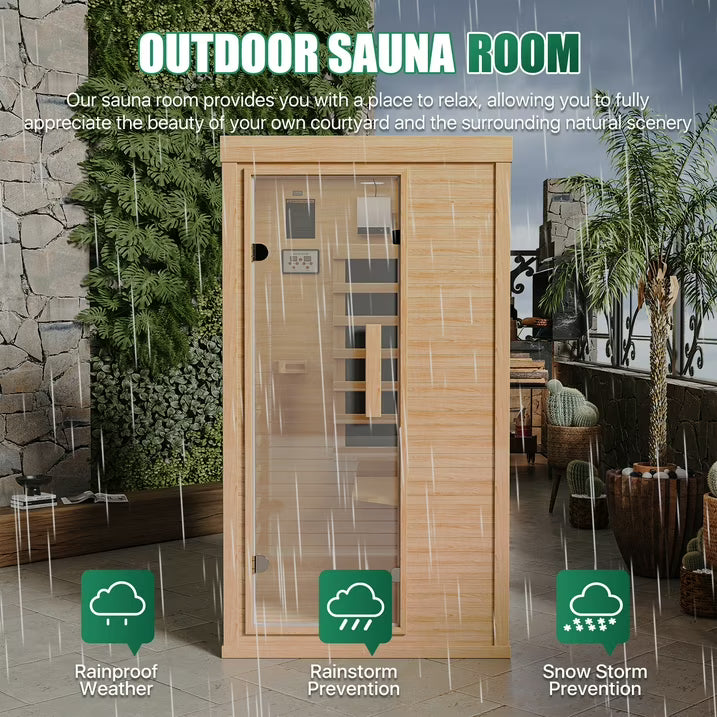 Clouddwell 1-Person Home Far Infrared Sauna | 850W High-Efficiency Heating Western Hemlock Dry Sauna with Color Lighting & Bluetooth Speaker (For Home & Gym Use)