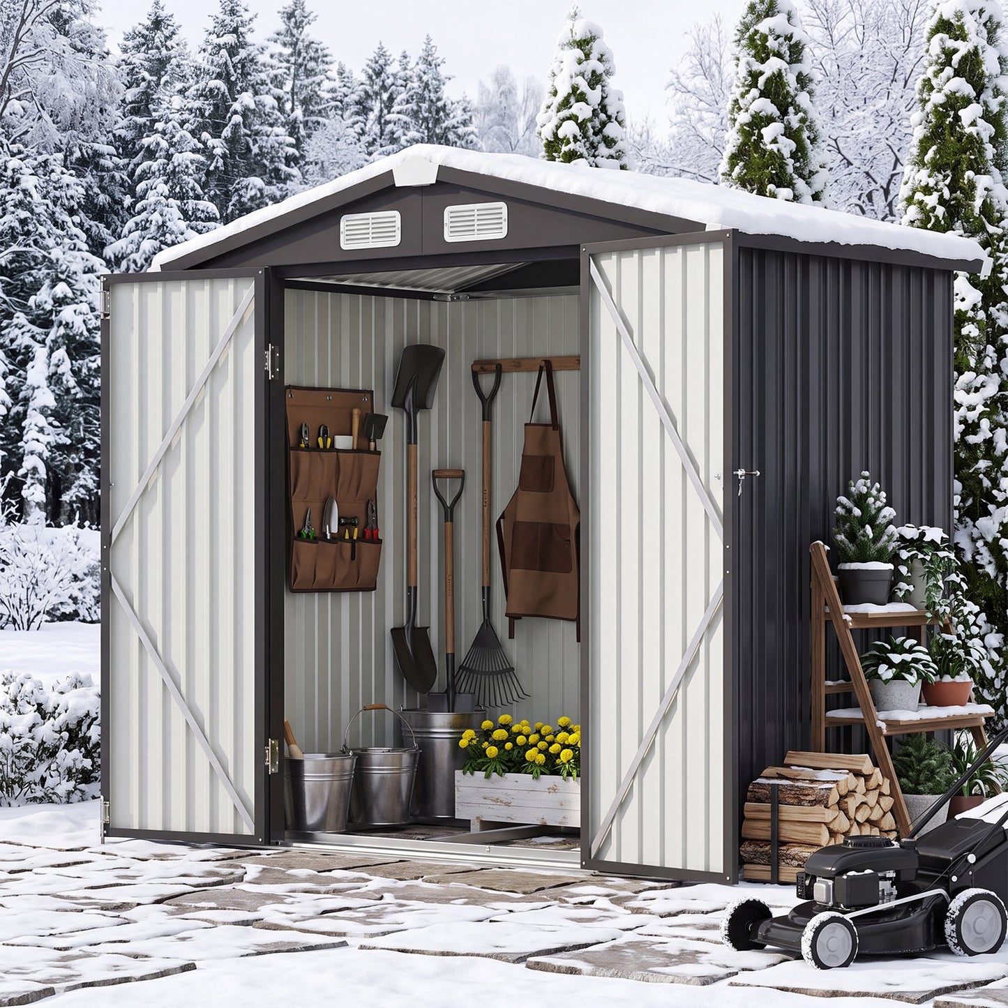 Clouddwell 6.2x4 ft. Metal Storage Shed with Base, Galvanized Steel Outdoor Garden Shed (Black)