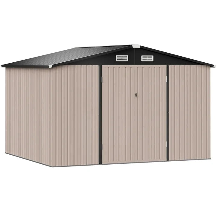 Sunmthink 7.6 x 9.7 FT Outdoor Storage Shed with Base Frame, Metal Shed with Lockable Door, Tool Shed for Garden, Backyard, Patio, Lawn(Floor included)