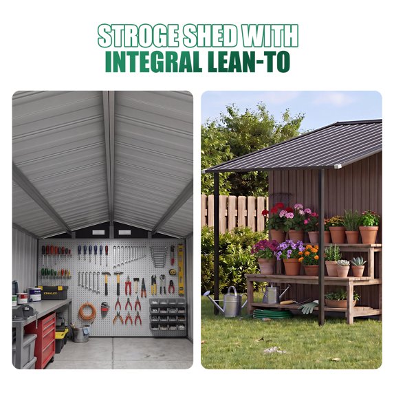 Clouddwell Metal Storage Shed with Hardtop Pergola 10x6 ft 2-in-1,57 Sq. Ft Outdoor Tool Shed for Backyard
