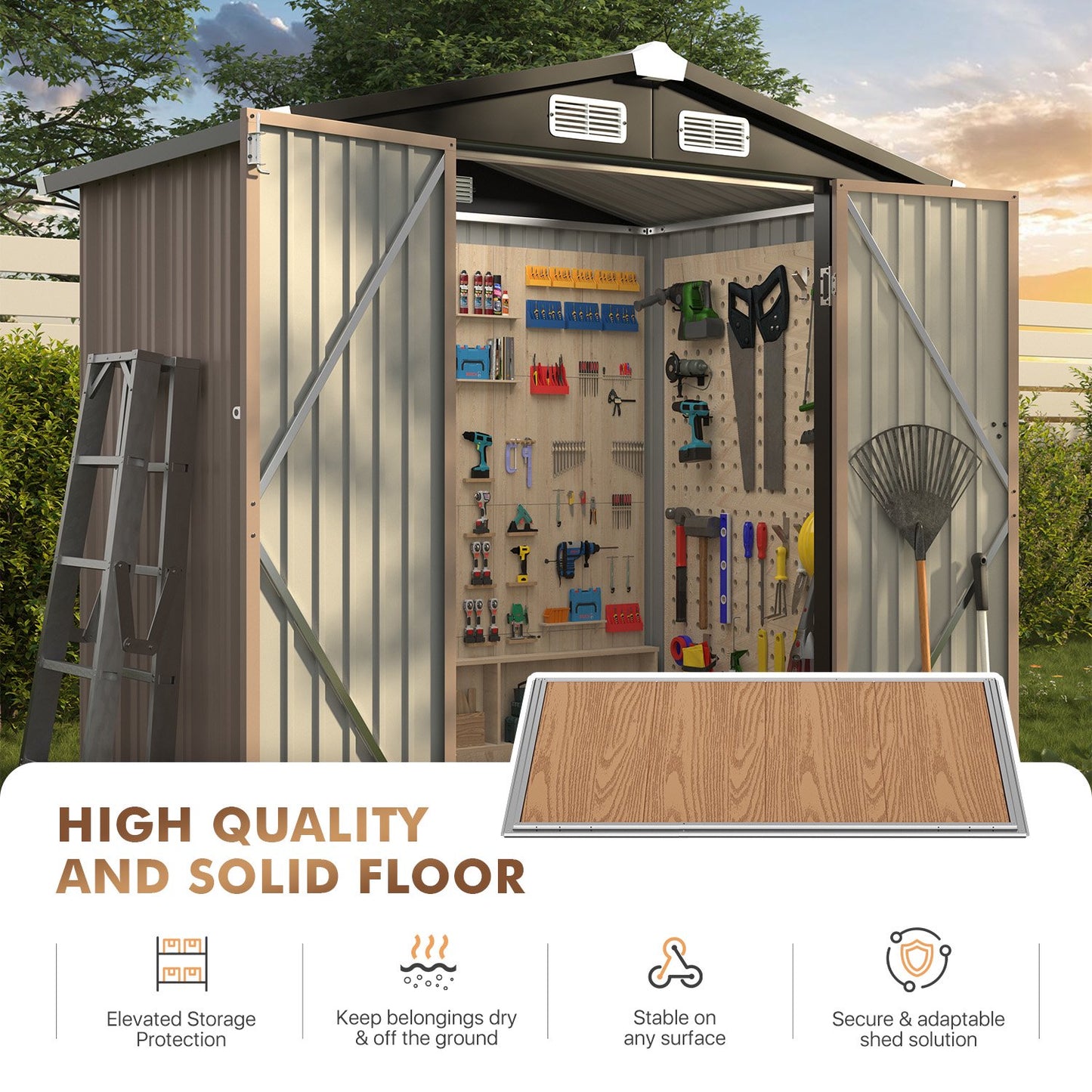 Cloudwell 6x4ft Shed with Floor Heavy-Duty Galvanized Steel Outdoor Storage Shed