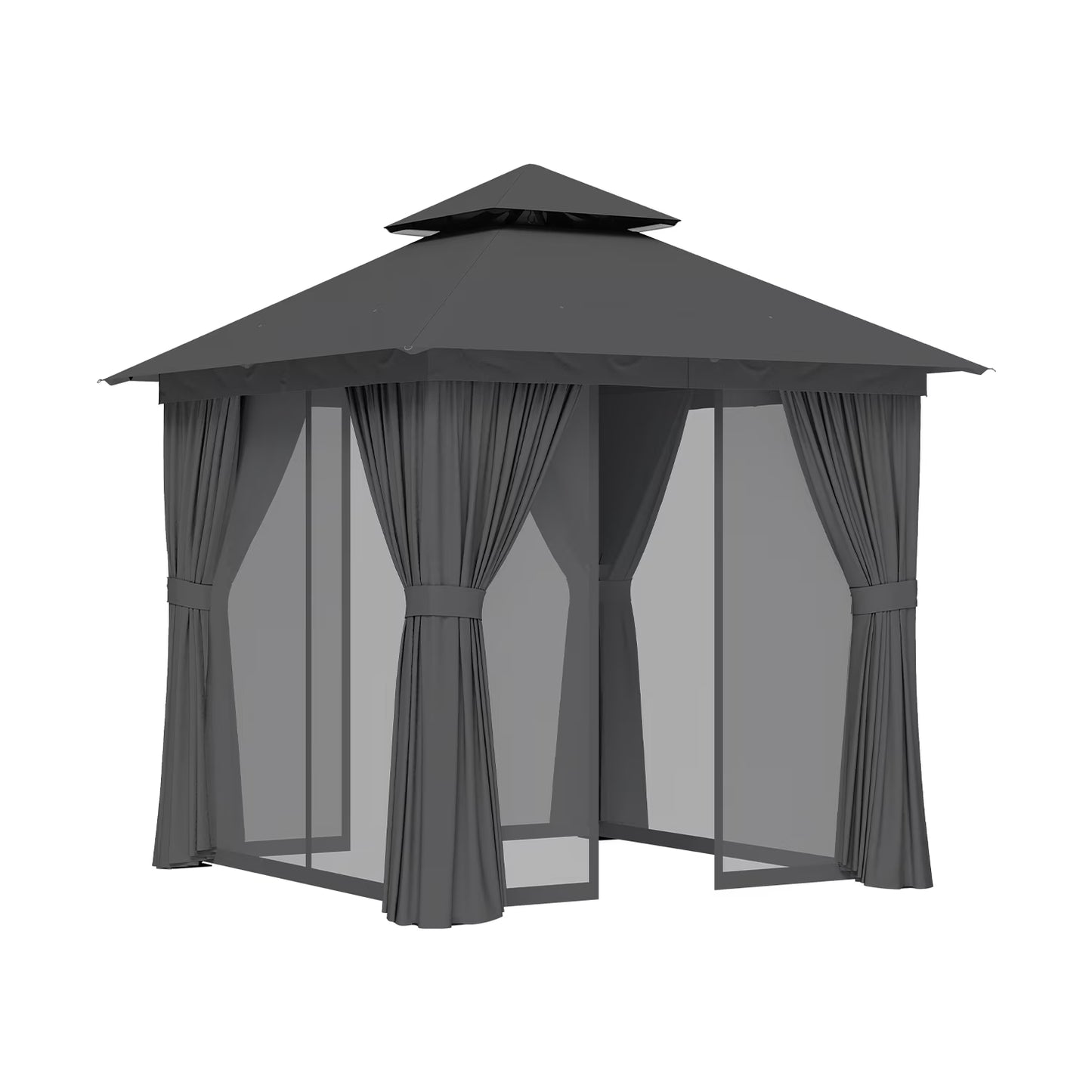 Sunmthink Outdoor Gazebo for Patio 8'x8', Metal Frame Canopy with Double Roofs, Heavy Duty Party Tent and Shelter with Mosquito Netting and Privacy Screen for Backyard,Garden,Deck (Gray)