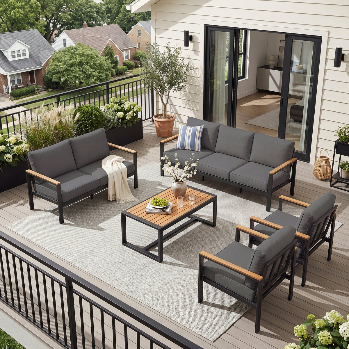 Clouddwell 7-Seat Patio Conversation Set, Heavy-Duty Metal Outdoor Furniture, Loveseat for Deck, Porch, Balcony (Gray)