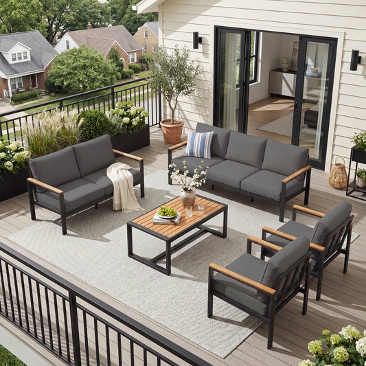 Clouddwell 7-Seat Patio Conversation Set, Heavy-Duty Metal Outdoor Furniture, Loveseat for Deck, Porch, Balcony (Gray)