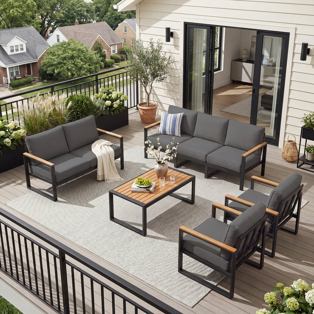 Clouddwell 7-Seat Patio Conversation Set, Heavy-Duty Metal Outdoor Furniture, Loveseat for Deck, Porch, Balcony (Gray)