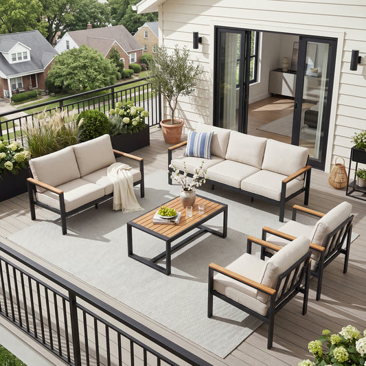 Clouddwell 7-Seat Patio Conversation Set, Heavy-Duty Metal Outdoor Furniture, Loveseat for Deck, Porch, Balcony (Beige)