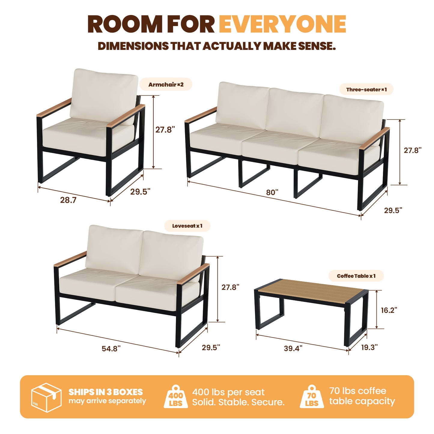 Sumnthink 5-Piece Outdoor Patio Furniture Set, Modern Metal Conversation Set for Porch, Deck, Balcony (Off White)