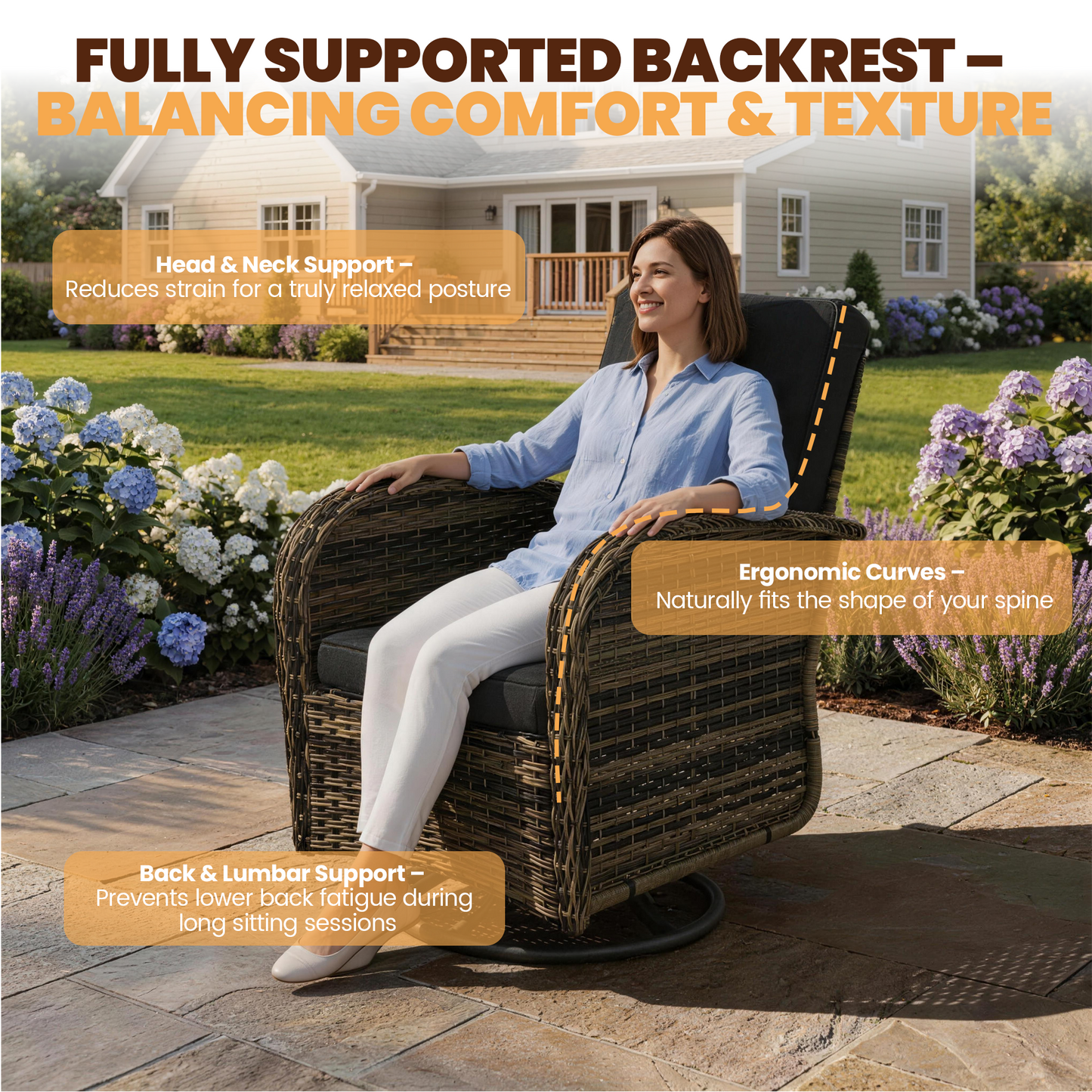 Clouddwell 3 Pieces Patio Furniture Set, Patio Swivel Rocker Chairs Set of 2, Wicker Outdoor Bistro Set with Rocking Chair, Black/Yellow Brown
