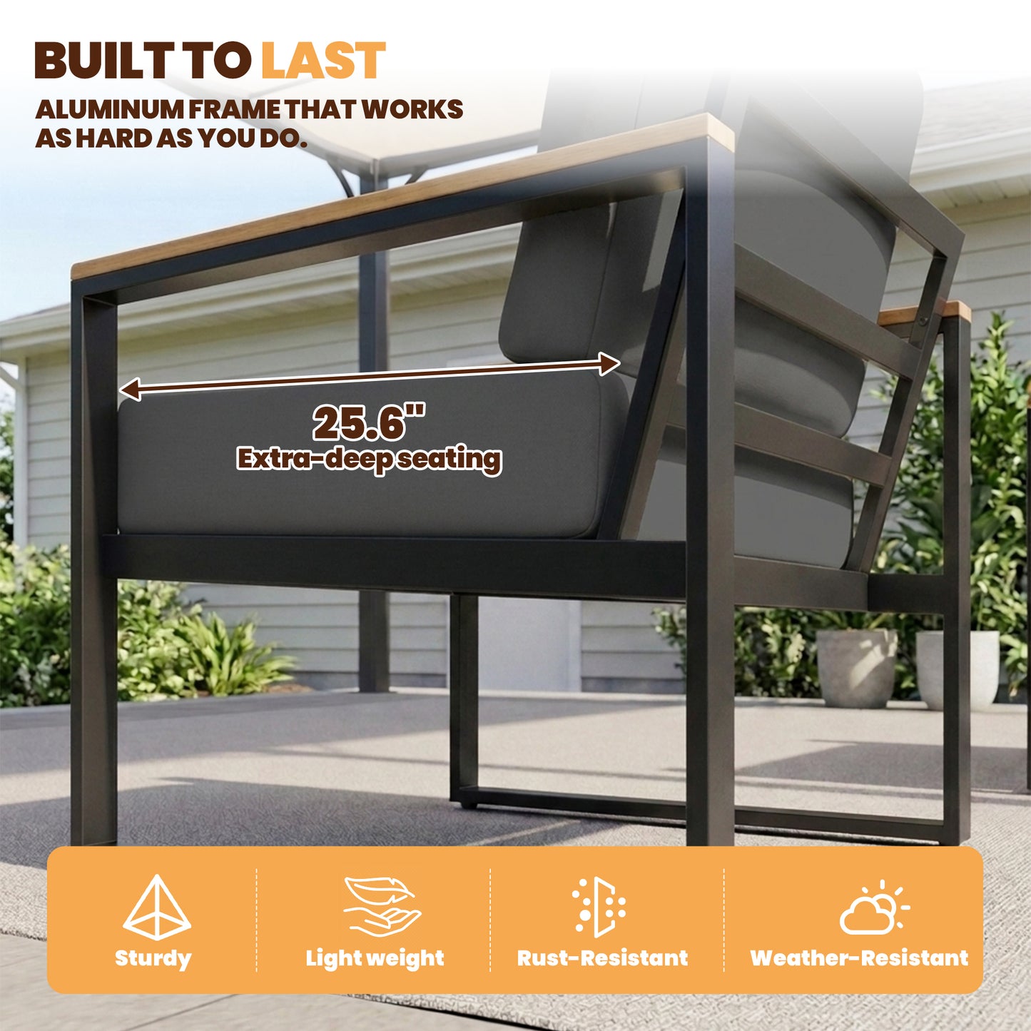 Sumnthink 4-Piece Outdoor Patio Furniture Set, Modern Metal Conversation Set for Porch, Deck, Balcony (Dark Grey)