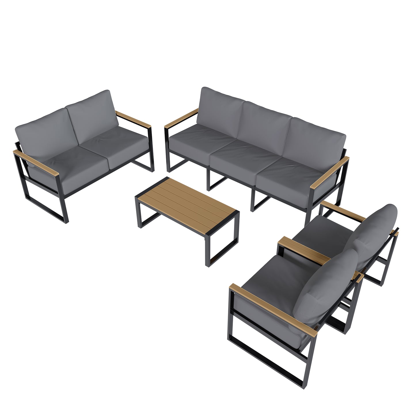 Sumnthink 5-Piece Outdoor Patio Furniture Set, Modern Metal Conversation Set for Porch, Deck, Balcony (Dark Grey)