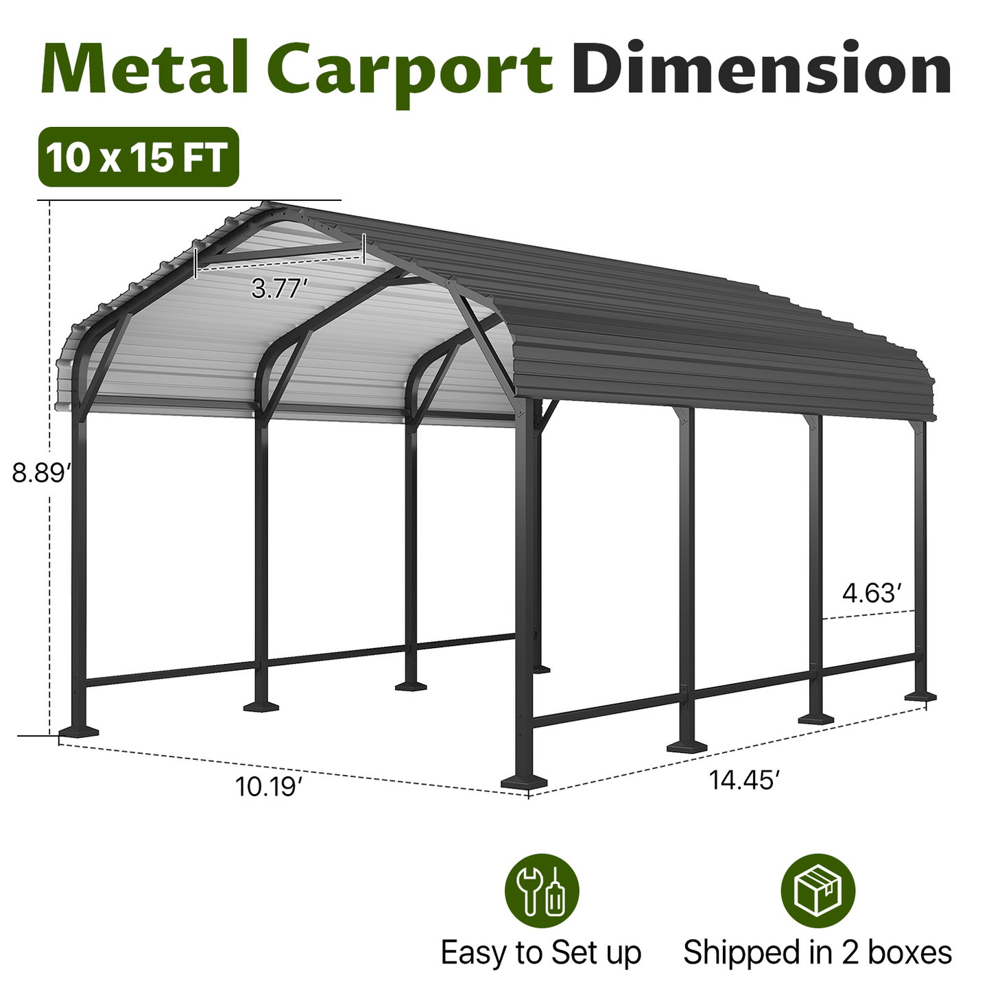 Clouddwell 10x15FT Metal Carport, Heavy Duty Carport Canopy with Reinforced Frame & Galvanized Roof, Car Tent, Garage Shelterf for Car, Pickup, Truck, Boat
