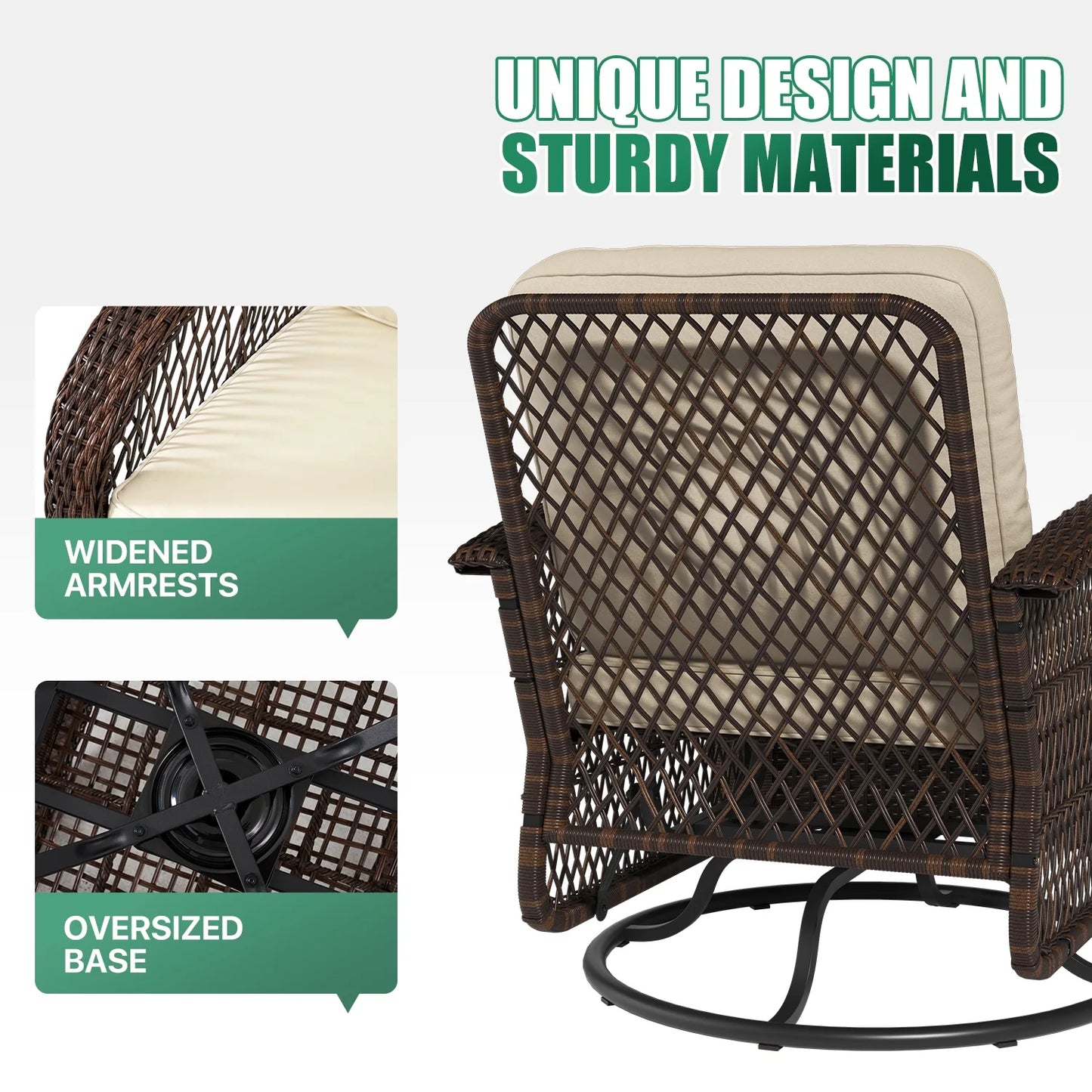 Clouddwell 3 Piece Patio Furniture Set Wicker Rattan Patio Conversation Set Outdoor Sectional Sofa Set with Coffee Table and White Cushions