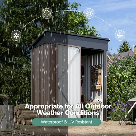 Sumthink 5 x 3 FT Outdoor Storage Shed, Metal Shed for Garden, Backyard, Patio, Brown