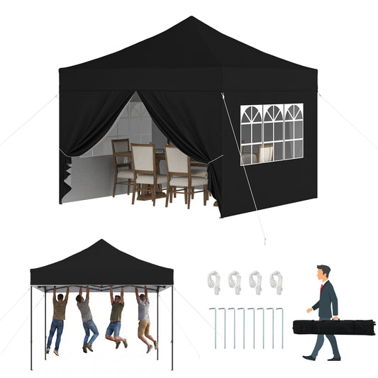Clouddwell 10'x10' Pop Up Canopy Tent with 4 Removable Sidewalls, Adjustable Height Instant Outdoor Canopy, Portable Sun Shade Shelter with 4 Sandbags, Easy Setup for Parties, Camping, Events, Black