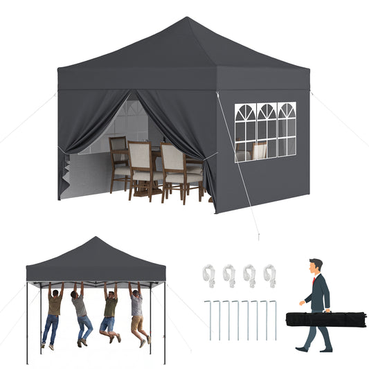Clouddwell 10'x10' Pop Up Canopy Tent with 4 Removable Sidewalls, Adjustable Height Instant Outdoor Canopy, Portable Sun Shade Shelter with 4 Sandbags, Easy Setup for Parties, Camping, Events, Gray