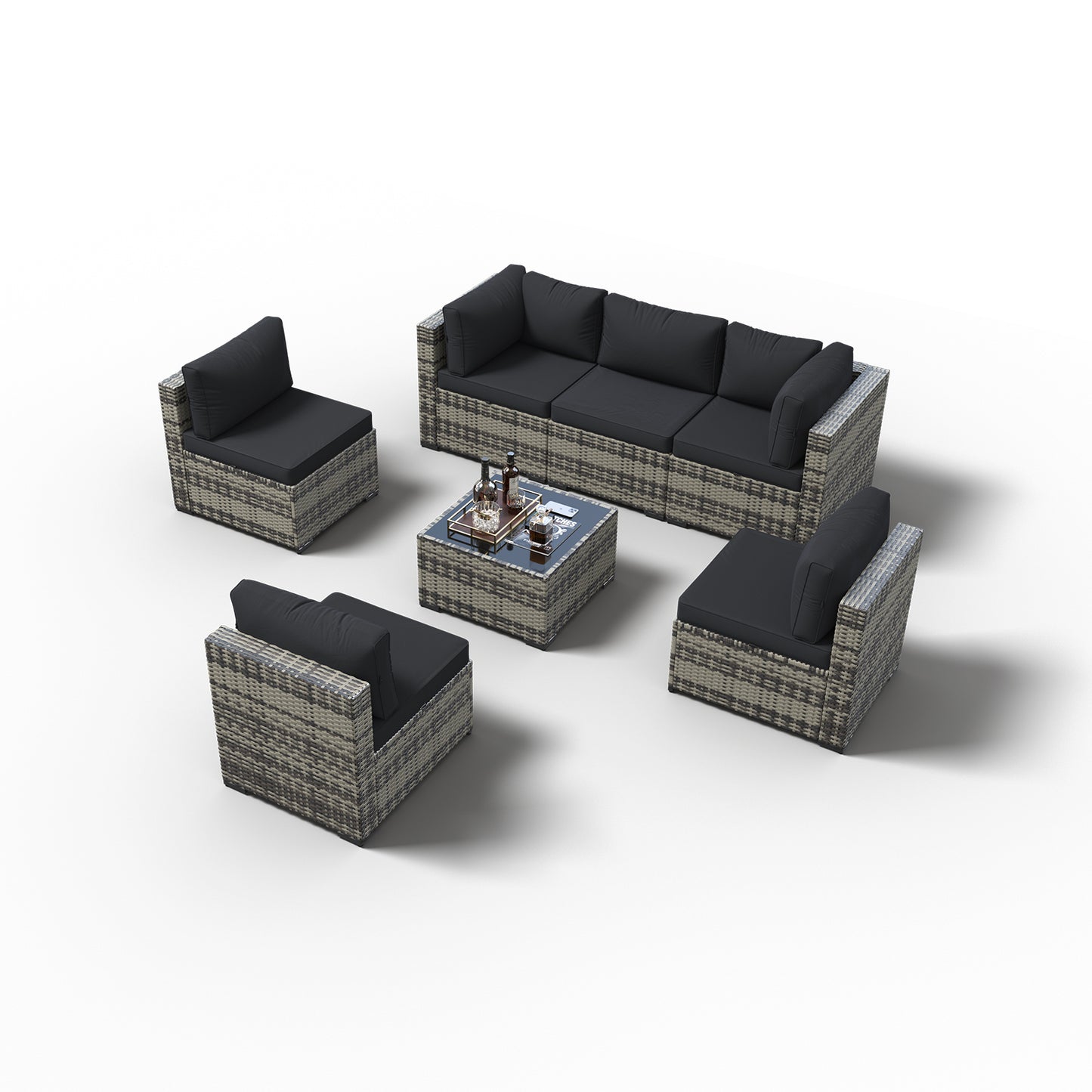 Clouddwell 7 Pieces Patio Conversation Set, Outdoor Sectionals Rattan Wicker Couch Sofa, Black