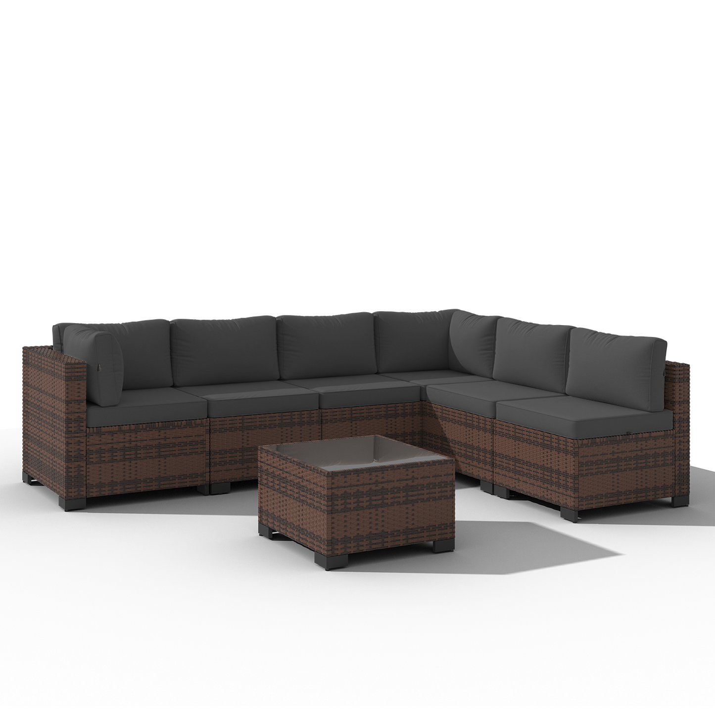 Clouddwell 7 Piece Outdoor Patio Furniture Set, Wicker Rattan Patio Sectional Sofa Set, Grey