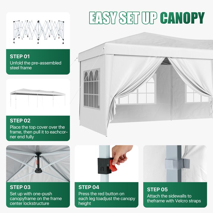 ClouDDwell Pop up Canopy, Party Tent, 10x30 ft. Portable Outdoor Event, Instant Shelter Canopy with 6 Removable Sidewalls and 1 Carry Bag, White