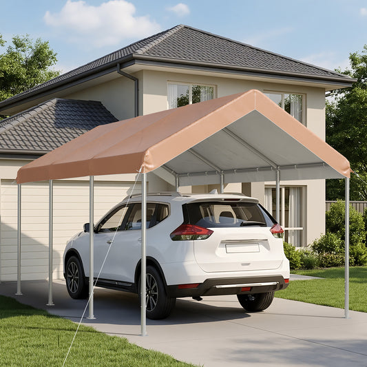 Aoxun 10x15 ft Heavy Duty Carport Canopy, Potable Car Canopy with Adjustable Height, Outdoor Carport Shelter Portable Garage with Reinforced Frame for Cars, Boats, Trucks, Khaki