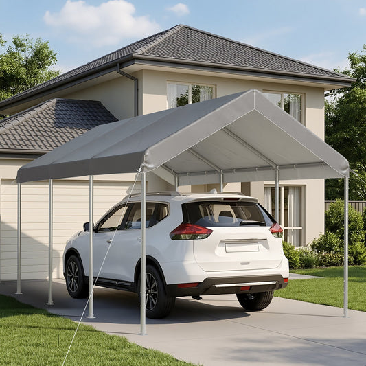 Aoxun 10x15 ft Heavy Duty Carport Canopy, Potable Car Canopy with Adjustable Height, Outdoor Carport Shelter Portable Garage with Reinforced Frame for Cars, Boats, Trucks, Gray